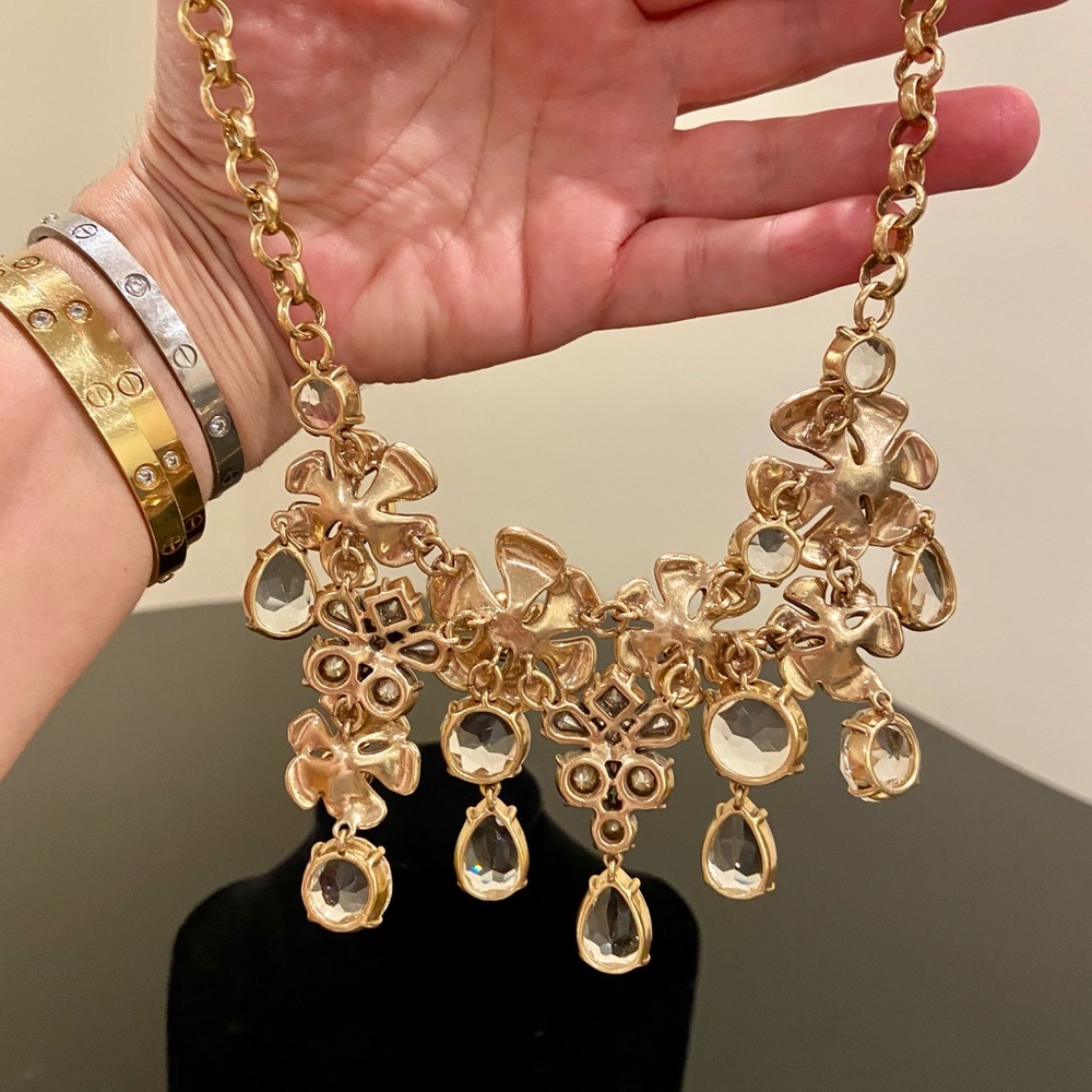 NWT preppy luxury J. Crew icicle flower pave crystal statement necklace - Picture 14 of 17